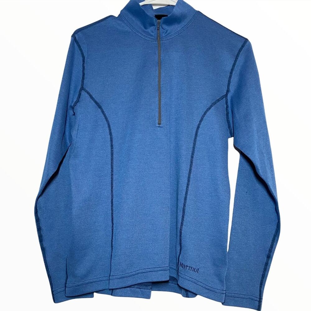 Marmot 1/4 Zip Base Layer Slim Quarter Knit Long Sleeve High Collar Blue Large